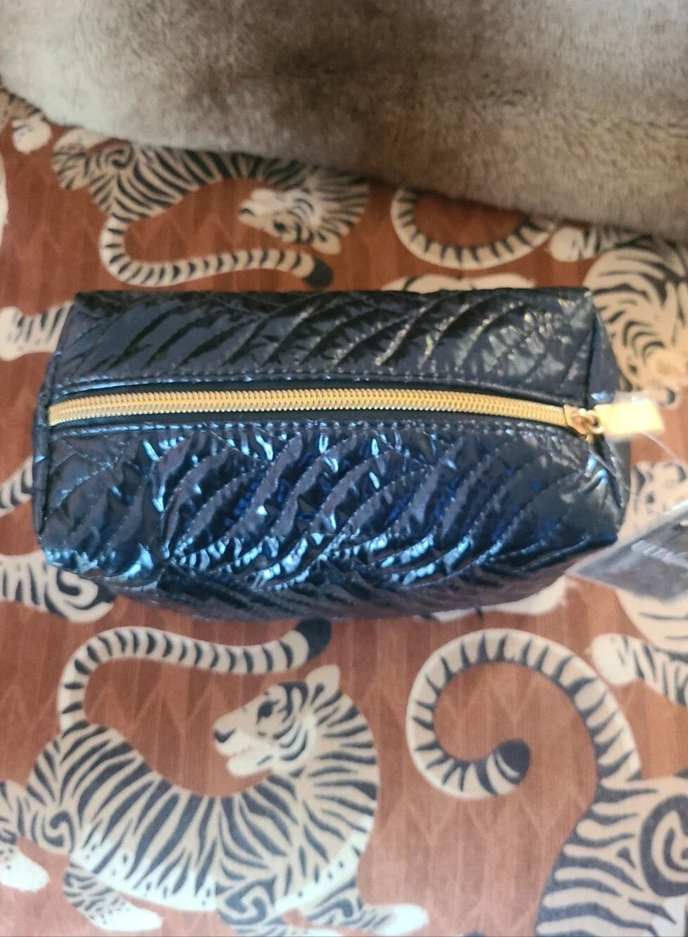 Ulta Beauty Quilted Shiny Navy Toiletry Bag with Gold Zipper